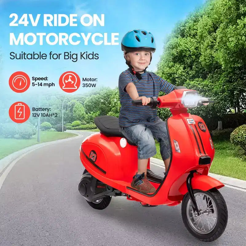 Coolmee Moto électrique trottinette 24 V pour enfants, trottinette électrique avec siège pour enfants de 8 à 14 ans, trottinette avec lumière LED, jusqu'à 22,5 km/h max.