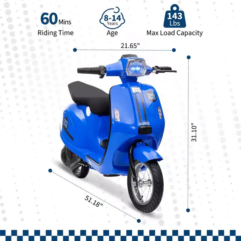 Coolmee Moto électrique trottinette 24 V pour enfants, trottinette électrique avec siège pour enfants de 8 à 14 ans, trottinette avec lumière LED, jusqu'à 22,5 km/h max.