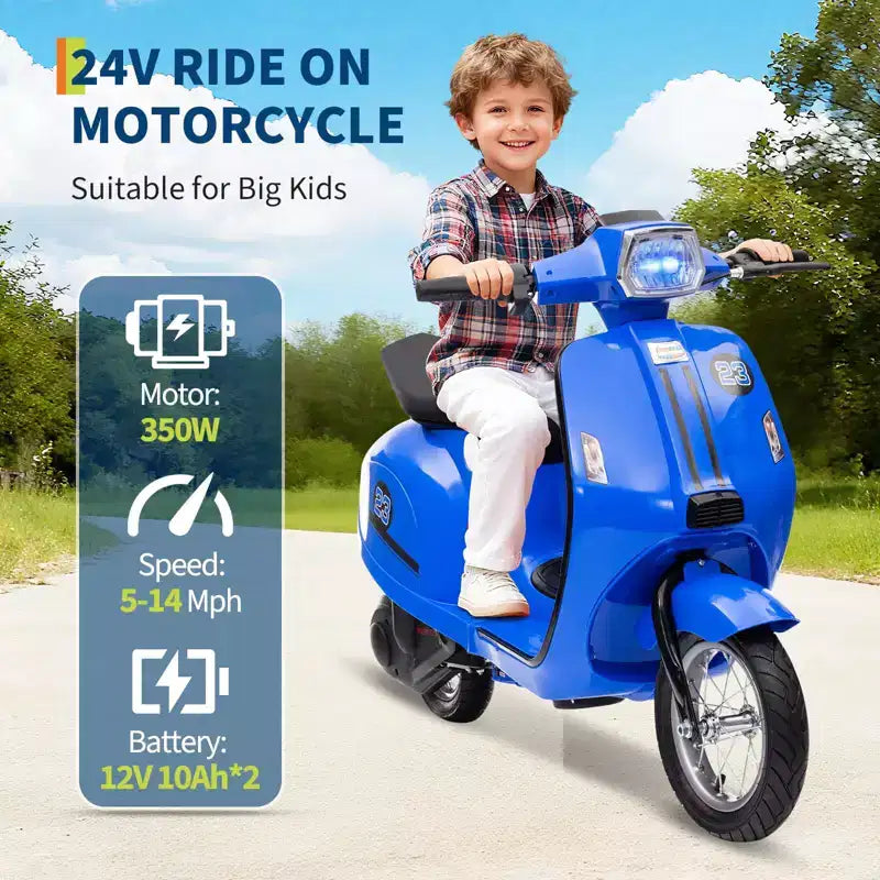 Coolmee Moto électrique trottinette 24 V pour enfants, trottinette électrique avec siège pour enfants de 8 à 14 ans, trottinette avec lumière LED, jusqu'à 22,5 km/h max.