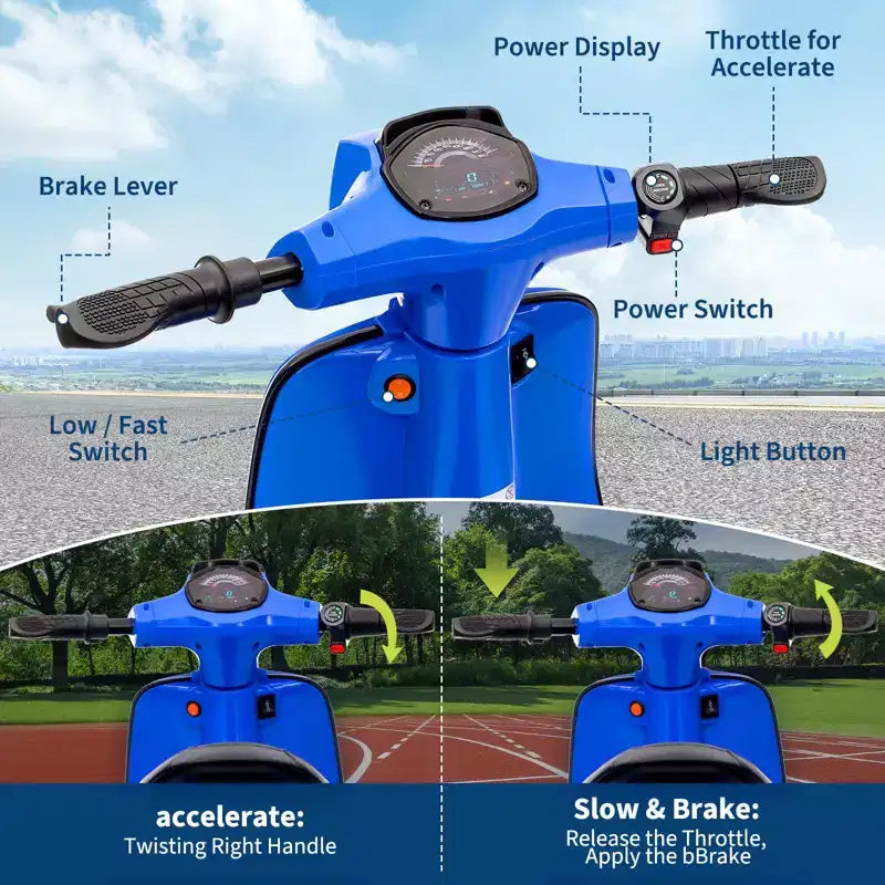 Coolmee Moto électrique trottinette 24 V pour enfants, trottinette électrique avec siège pour enfants de 8 à 14 ans, trottinette avec lumière LED, jusqu'à 22,5 km/h max.