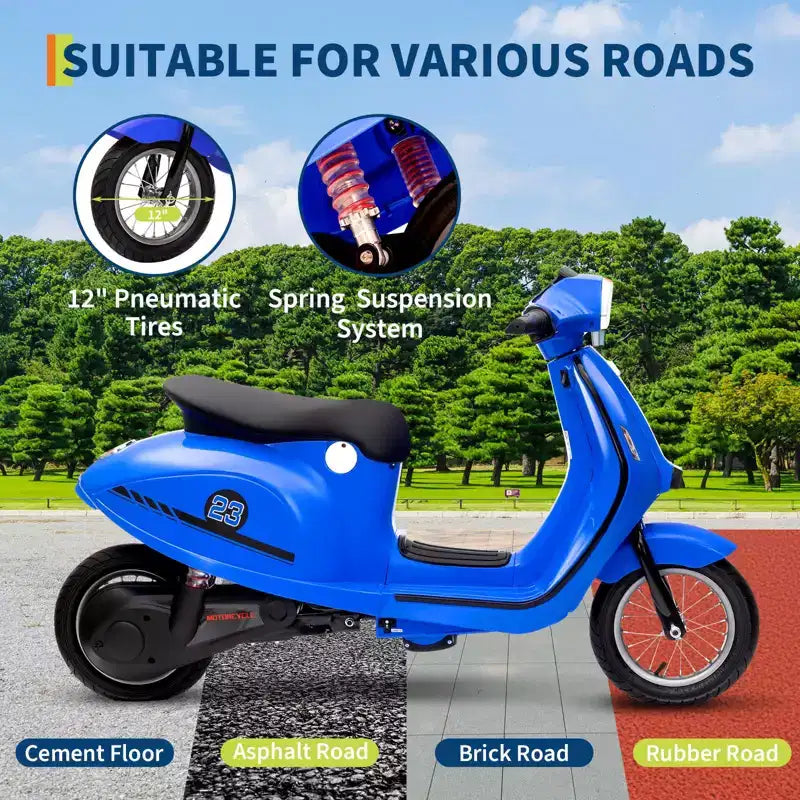 Coolmee Moto électrique trottinette 24 V pour enfants, trottinette électrique avec siège pour enfants de 8 à 14 ans, trottinette avec lumière LED, jusqu'à 22,5 km/h max.