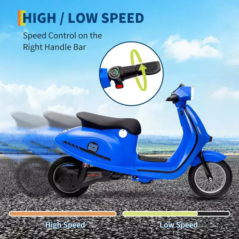 Coolmee Cyclomoteur électrique 24V pour enfants, trottinette électrique avec selle pour enfants de 8 à 14 ans, trottinette à enfourcher avec feu LED, max jusqu'à 14 MPH