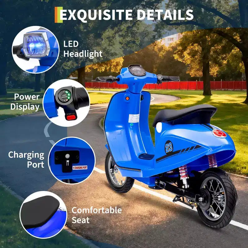 Coolmee Cyclomoteur électrique 24V pour enfants, trottinette électrique avec selle pour enfants de 8 à 14 ans, trottinette à enfourcher avec feu LED, max jusqu'à 14 MPH