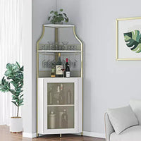 Meuble à Vins, Bar à Vins d'Angle de Style Ferme avec Porte-Bouteilles Amovible et Range-Verres, Unité de Rangement Compacte pour Alcool et Café avec Porte Grillagée