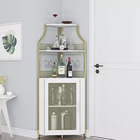 Meuble à Vins, Bar à Vins d'Angle de Style Ferme avec Porte-Bouteilles Amovible et Range-Verres, Unité de Rangement Compacte pour Alcool et Café avec Porte Grillagée