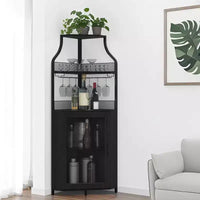Meuble à Vins, Bar à Vins d'Angle de Style Ferme avec Porte-Bouteilles Amovible et Range-Verres, Unité de Rangement Compacte pour Alcool et Café avec Porte Grillagée