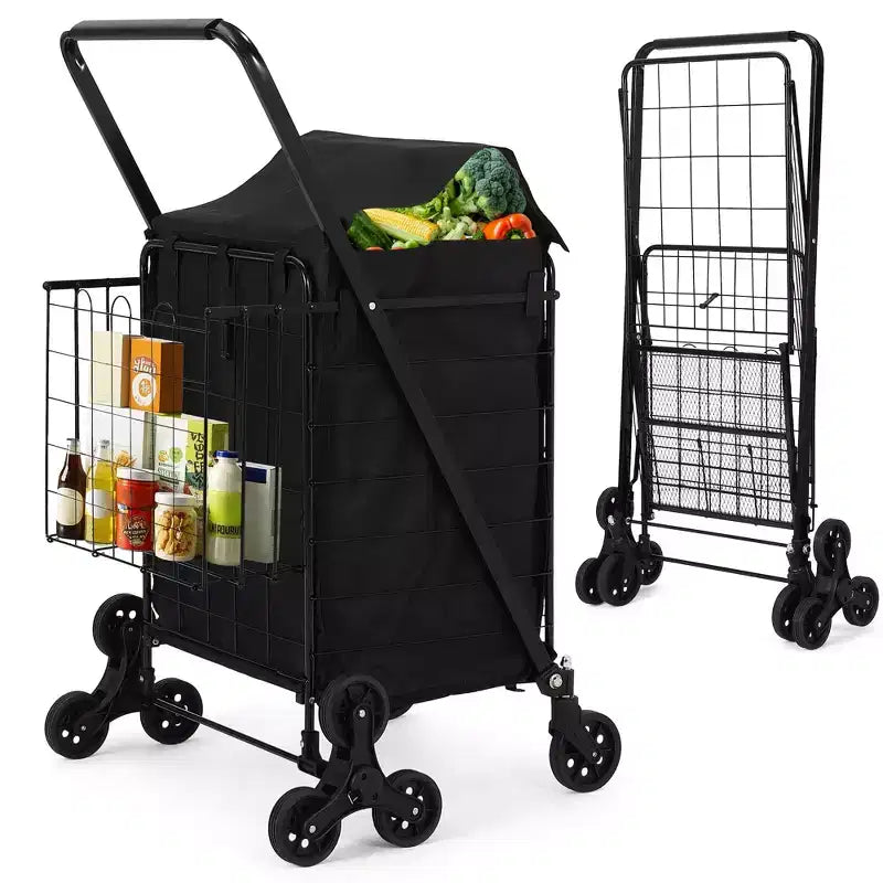 Chariot de courses pliant, trolley d'épicerie pivotant à 360° avec roues monte-escaliers, chariot utilitaire robuste avec doublure imperméable pour les courses, le camping