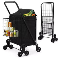 Chariot de courses pliant, trolley d'épicerie pivotant à 360° avec roues monte-escaliers, chariot utilitaire robuste avec doublure imperméable pour les courses, le camping