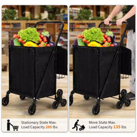 Chariot de courses pliant, trolley d'épicerie pivotant à 360° avec roues monte-escaliers, chariot utilitaire robuste avec doublure imperméable pour les courses, le camping