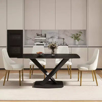 Table à manger rectangulaire incurvée en pierre artificielle moderne GDFStudio Basia