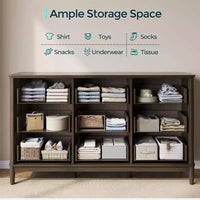 LINSY HOME Commode 9 tiroirs cannelée pour chambre à coucher, Grande commode de style moderne du milieu du siècle avec poignées en métal doré, Commodes larges en bois de style bohème.
