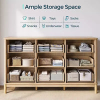 LINSY HOME Commode 9 tiroirs cannelée pour chambre à coucher, Grande commode de style moderne du milieu du siècle avec poignées en métal doré, Commodes larges en bois de style bohème.