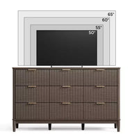 LINSY HOME Commode 9 tiroirs cannelée pour chambre à coucher, Grande commode de style moderne du milieu du siècle avec poignées en métal doré, Commodes larges en bois de style bohème.