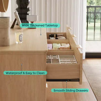 LINSY HOME Commode 9 tiroirs cannelée pour chambre à coucher, Grande commode de style moderne du milieu du siècle avec poignées en métal doré, Commodes larges en bois de style bohème.
