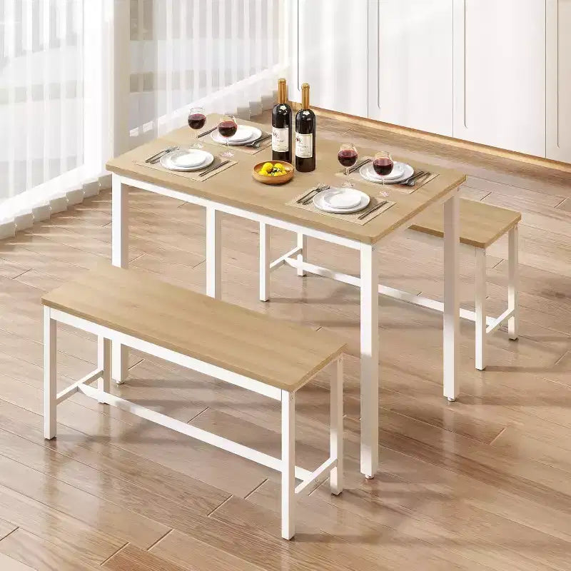 MooxvMoo Ensemble table de salle à manger 43, table de bar avec 2 bancs de salle à manger, comptoir de table industrielle pour table de petit-déjeuner de cuisine, salon, salle de fête, blanc