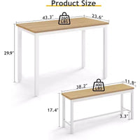 MooxvMoo Ensemble table de salle à manger 43, table de bar avec 2 bancs de salle à manger, comptoir de table industrielle pour table de petit-déjeuner de cuisine, salon, salle de fête, blanc