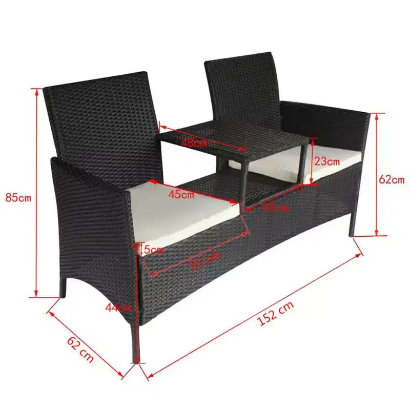 Canapé de patio 2 places avec table d'appoint, disponible en plusieurs couleurs