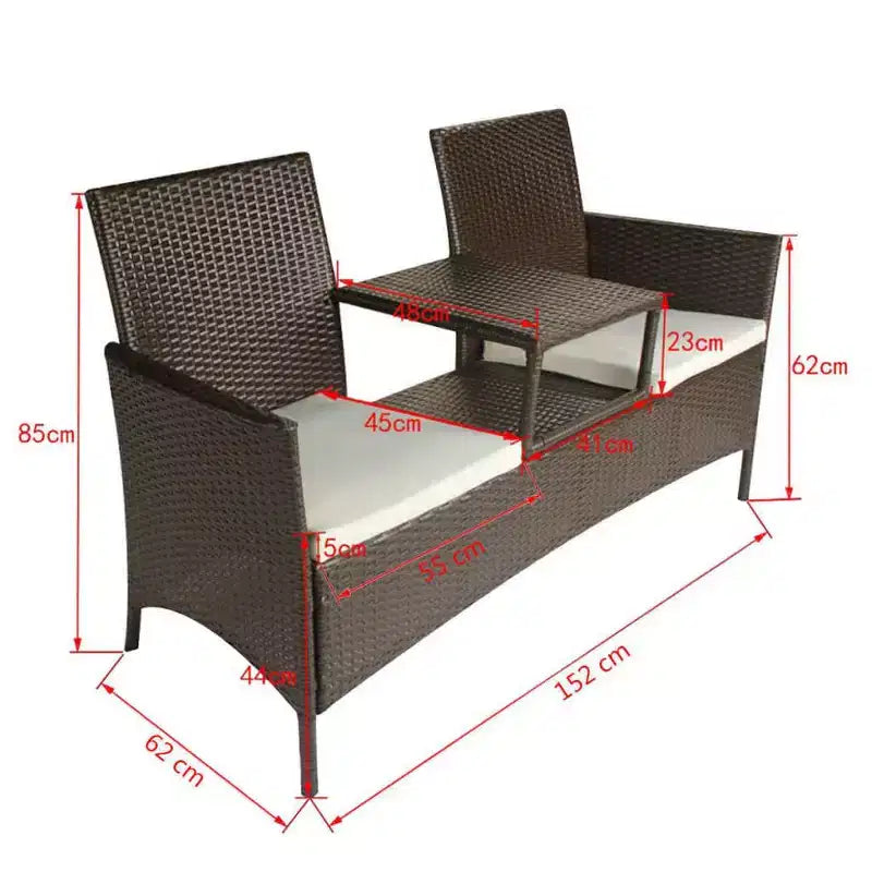 Canapé de patio 2 places avec table d'appoint, disponible en plusieurs couleurs