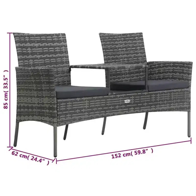 Canapé de patio 2 places avec table d'appoint, disponible en plusieurs couleurs