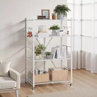 Étagère de rangement pliable VEVOR à 4 niveaux, étagère métallique pliable de 91,4 x 53,3 x 152,4 cm (L x P x H), organisateur sans assemblage avec 5 roues et 4 crochets, blanc