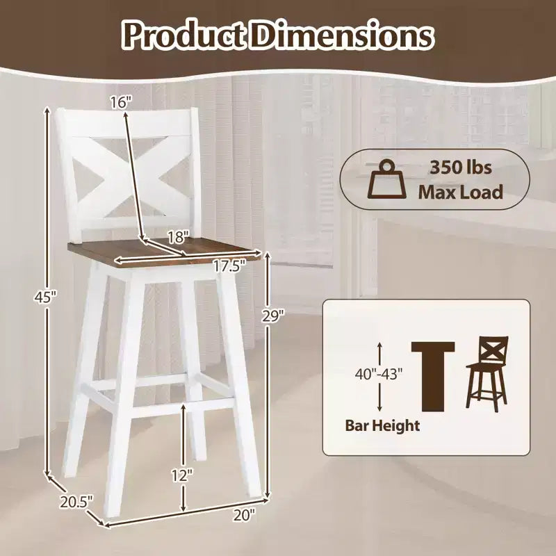 Tabourets de bar pivotants Costway 29 po, lot de 2 avec dossier, grand siège et repose-pied pour îlot de cuisine