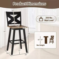 Tabourets de bar pivotants Costway 29 po, lot de 2 avec dossier, grand siège et repose-pied pour îlot de cuisine