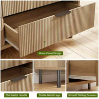 Commode cannelée ondulée 5 tiroirs pour chambre, commode moderne en bois à larges tiroirs, commode de chambre de bébé en bois avec pieds métalliques pour couloir, entrée