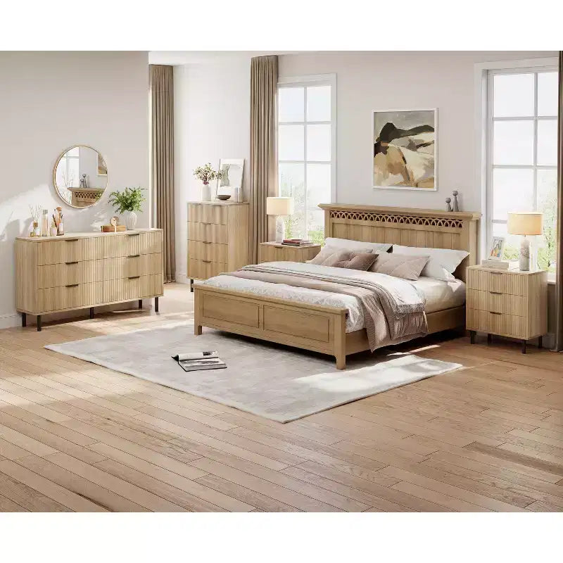 Commode cannelée ondulée 5 tiroirs pour chambre, commode moderne en bois à larges tiroirs, commode de chambre de bébé en bois avec pieds métalliques pour couloir, entrée