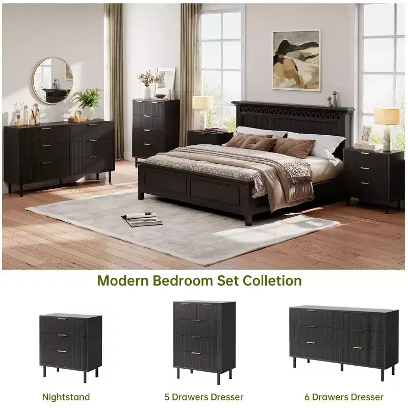Commode cannelée ondulée 5 tiroirs pour chambre, commode moderne en bois à larges tiroirs, commode de chambre de bébé en bois avec pieds métalliques pour couloir, entrée