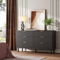 Commode cannelée ondulée 5 tiroirs pour chambre, commode moderne en bois à larges tiroirs, commode de chambre de bébé en bois avec pieds métalliques pour couloir, entrée