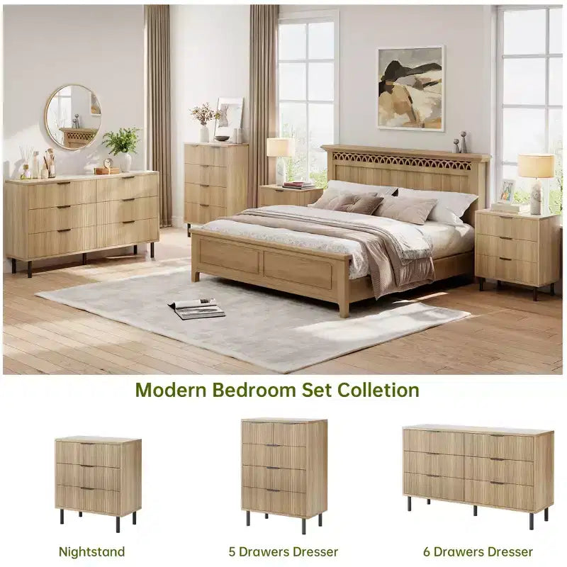 Commode cannelée ondulée 5 tiroirs pour chambre, commode moderne en bois à larges tiroirs, commode de chambre de bébé en bois avec pieds métalliques pour couloir, entrée