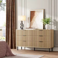 Commode cannelée ondulée 5 tiroirs pour chambre, commode moderne en bois à larges tiroirs, commode de chambre de bébé en bois avec pieds métalliques pour couloir, entrée