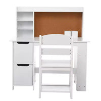 Ensemble bureau et chaise blanc avec bibliothèque, tableau d'affichage et armoires - Idéal pour garçons et filles de 3 à 8 ans