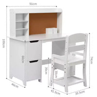 Ensemble bureau et chaise blanc avec bibliothèque, tableau d'affichage et armoires - Idéal pour garçons et filles de 3 à 8 ans