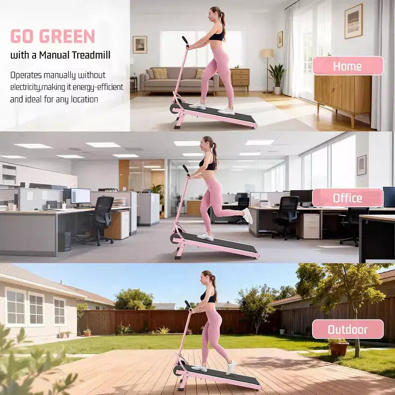 KRISRATE Tapis de marche manuel avec inclinaison 15%, tapis roulant pliable non électrique avec barre de maintien, capacité 500lbs, antidérapant, moniteur numérique pour la maison/le gym