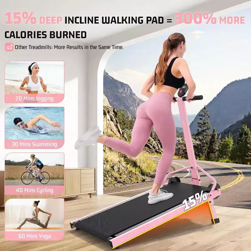 KRISRATE Tapis de marche manuel avec inclinaison 15%, tapis roulant pliable non électrique avec barre de maintien, capacité 500lbs, antidérapant, moniteur numérique pour la maison/le gym