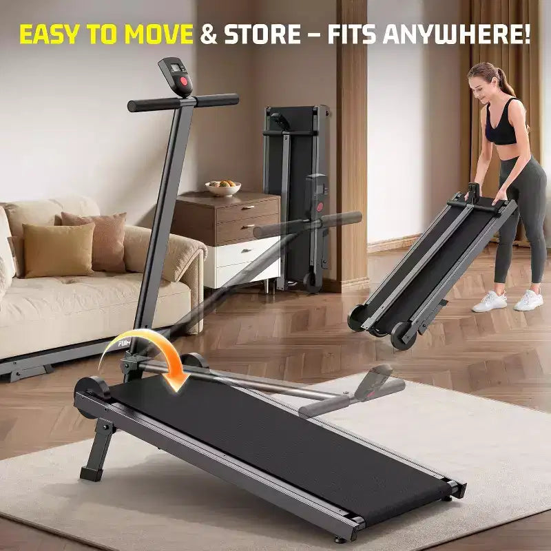 KRISRATE Tapis de marche manuel avec inclinaison 15%, tapis roulant pliable non électrique avec barre de maintien, capacité 500lbs, antidérapant, moniteur numérique pour la maison/le gym