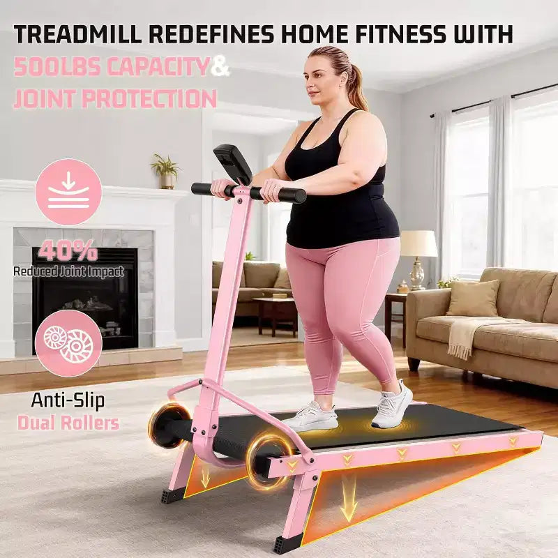 KRISRATE Tapis de marche manuel avec inclinaison 15%, tapis roulant pliable non électrique avec barre de maintien, capacité 500lbs, antidérapant, moniteur numérique pour la maison/le gym