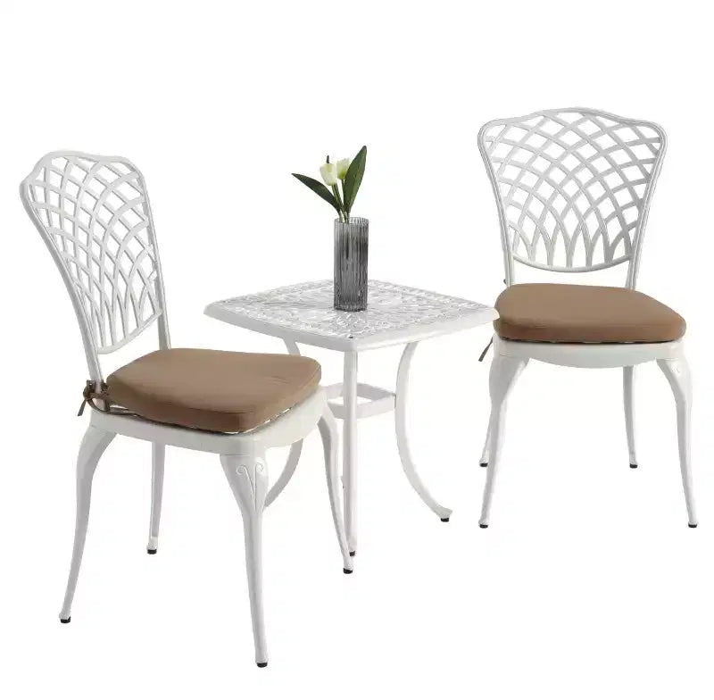 Whisen Ensemble de 3 Meubles de Patio Anti-Rouille et d'Extérieur en Aluminium avec 1 Table Ronde et 2 Chaises avec Coussins Moelleux