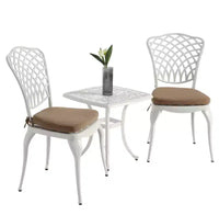 Whisen Ensemble de 3 Meubles de Patio Anti-Rouille et d'Extérieur en Aluminium avec 1 Table Ronde et 2 Chaises avec Coussins Moelleux