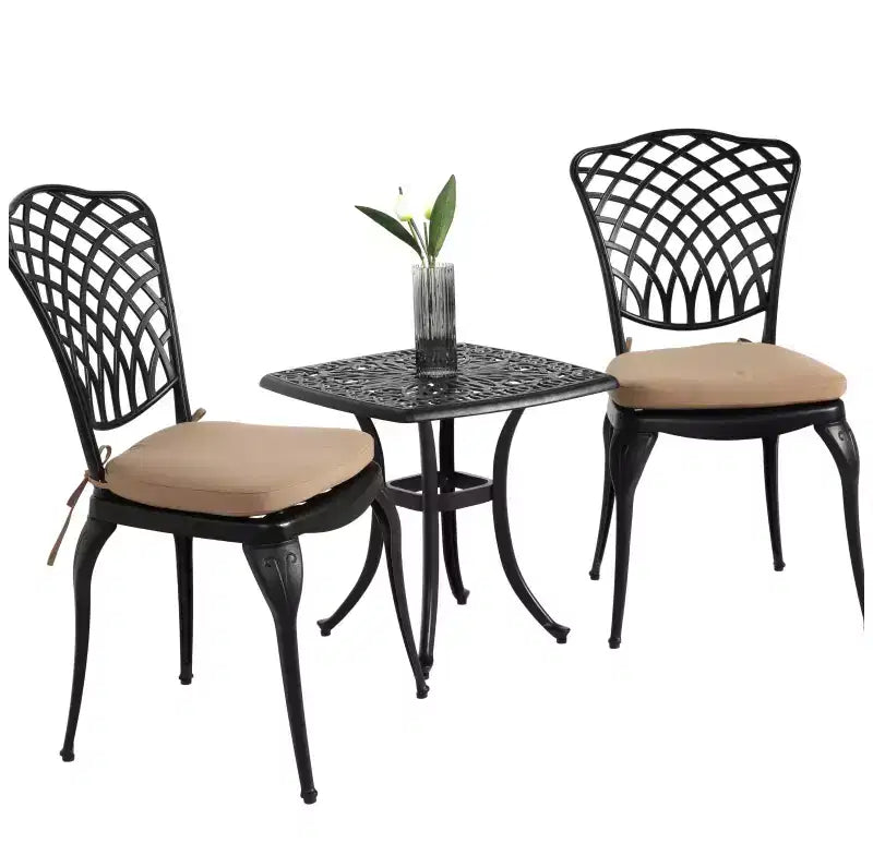 Whisen Ensemble de 3 Meubles de Patio Anti-Rouille et d'Extérieur en Aluminium avec 1 Table Ronde et 2 Chaises avec Coussins Moelleux