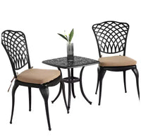 Whisen Ensemble de 3 Meubles de Patio Anti-Rouille et d'Extérieur en Aluminium avec 1 Table Ronde et 2 Chaises avec Coussins Moelleux
