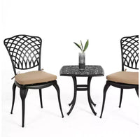 Whisen Ensemble de 3 Meubles de Patio Anti-Rouille et d'Extérieur en Aluminium avec 1 Table Ronde et 2 Chaises avec Coussins Moelleux
