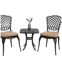Whisen Ensemble de 3 Meubles de Patio Anti-Rouille et d'Extérieur en Aluminium avec 1 Table Ronde et 2 Chaises avec Coussins Moelleux