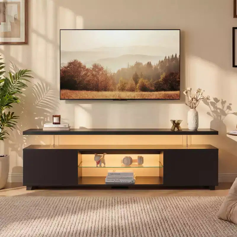JVNOXK meuble TV pour téléviseur 60 pouces LED gaming centre de divertissement console de rangement multimédia avec grande armoire latérale pour salon (noir)