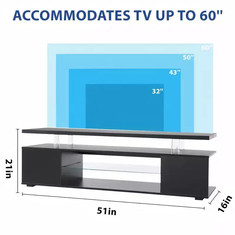 JVNOXK meuble TV pour téléviseur 60 pouces LED gaming centre de divertissement console de rangement multimédia avec grande armoire latérale pour salon (noir)