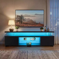 JVNOXK meuble TV pour téléviseur 60 pouces LED gaming centre de divertissement console de rangement multimédia avec grande armoire latérale pour salon (noir)