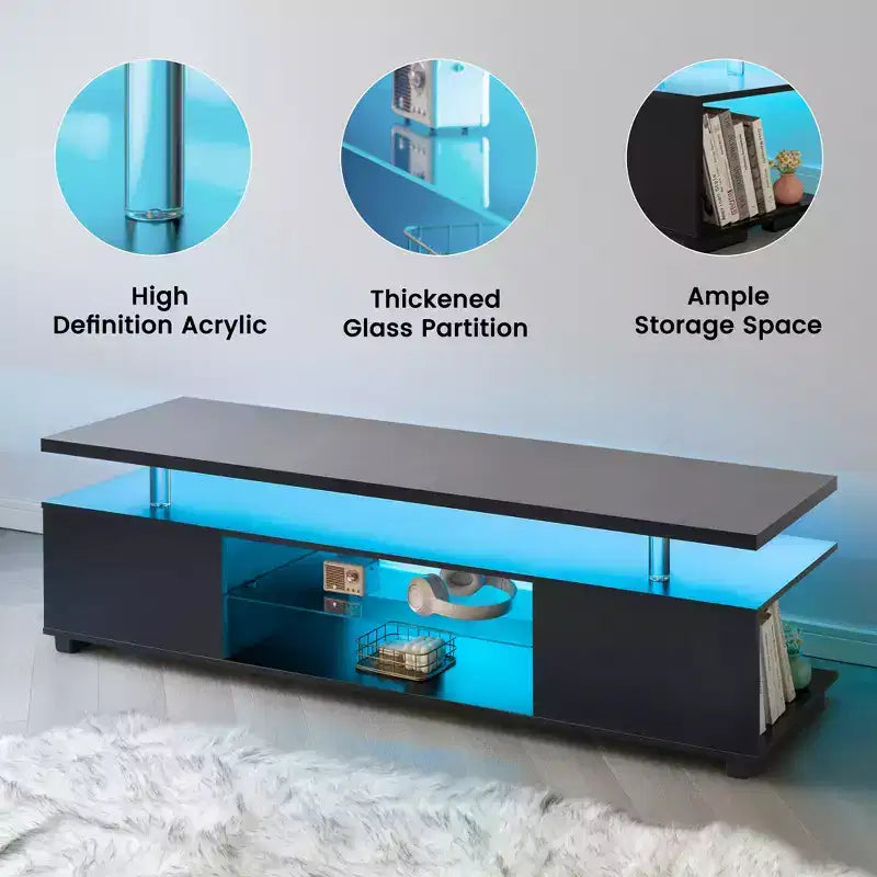 JVNOXK meuble TV pour téléviseur 60 pouces LED gaming centre de divertissement console de rangement multimédia avec grande armoire latérale pour salon (noir)
