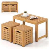 Ensemble de 3 tables et tabourets de terrasse rectangulaires Costway avec espace de rangement caché pour balcon