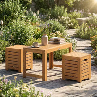 Ensemble de 3 tables et tabourets de terrasse rectangulaires Costway avec espace de rangement caché pour balcon